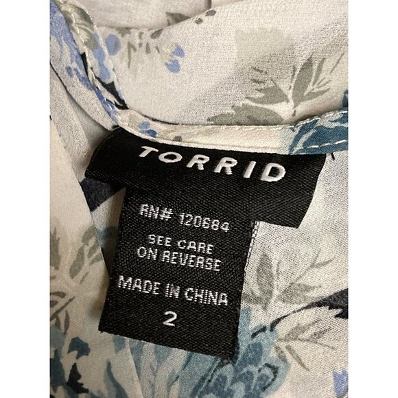 Torrid Floral Striped Open Button Back Blouse Black White Semi Sheer Women's 2X - Picture 8 of 10